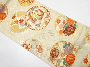 雪輪に鳳凰・花・古典柄織り出し　袋帯